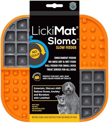 LickiMat Slomo, Dog Slow Feeders Lick Mat, Boredom Anxiety Reducer; Perfect for Food, Treats, Yogurt, or Peanut Butter. Fun Alternative to a Slow Feed Dog Bowl, Orange