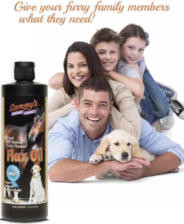 Sammy’s™ Shiny Coat Flaxseed Oil - 100% Pure, Natural Flax Oil, Cold-Pressed, Excellent Source of Anti-Inflammatory Omega-3, Promoting Skin and Coat Health, Immune System & Overall Wellbeing - 32 Oz