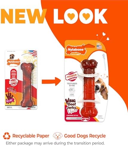 Nylabone Power Chew Textured Bone Dog Chew Toy, Beef Jerky Flavor, Medium | Durable, long lasting, discourages destructive chewing, teeth-cleaning textures, flavor throughout, for dogs up to 35 lbs
