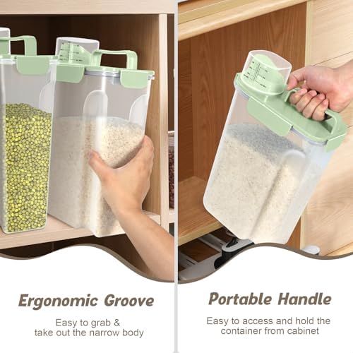 TBMax Airtight Rice Container 10 Lbs, Cereal Dispenser, Pet Cat Dog Food Storage Container, Plastic Kitchen Pantry Food Storage Holder with Cup -Light Green