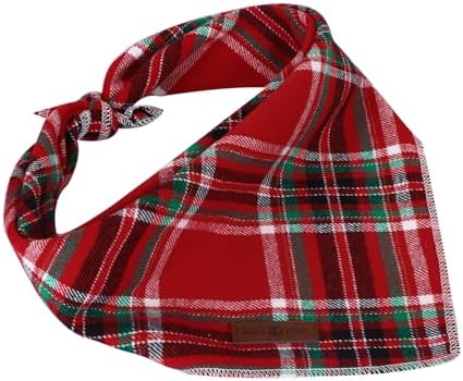 Lionet Paws Christmas Dog Bandana Washable Cotton Handkerchief Scarf Triangle Red Plaid Dog Bandanas, Small (Pack of 1), Small, Red