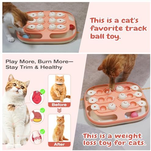 KADTC 2-in-1 Cat Puzzle Toy & Track Balls, Interactive Slow Feeder for Cats | Large Activity Board: 2 Play Modes, 2 Challenge Levels, No Loose Parts; Eases Indoor Boredom, Burns Energy, Curbs Fast Eating