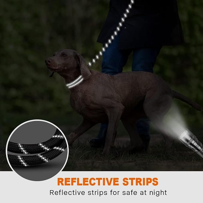 Taglory 30FT & 6FT Dog Leash Set, Reflective, Swivel Hooks, Nylon, Black, Small to Large Dogs