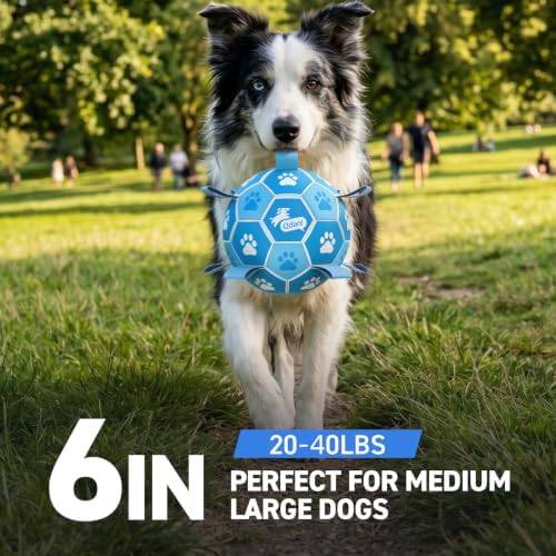 QDAN Dog Balls, 6 Inch Soccer Ball with Straps for Dogs, Outdoor Dog Toys | Dog Toy Balls for 20-40 Lbs Dogs, World Cup Balls for Dogs, Puppy Birthday Gifs