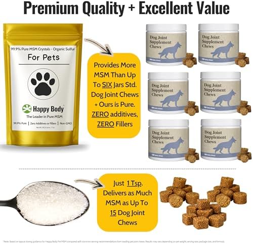 Pure MSM Crystals for Dogs | Organic Sulfur | Joints, Skin, Coat | 2 Pack