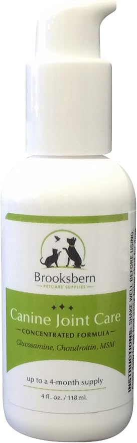 Brooksbern Liquid Joint Care Supplement for Dogs, 1-4 Month Supply with Glucosamine, Chondroitin, & MSM