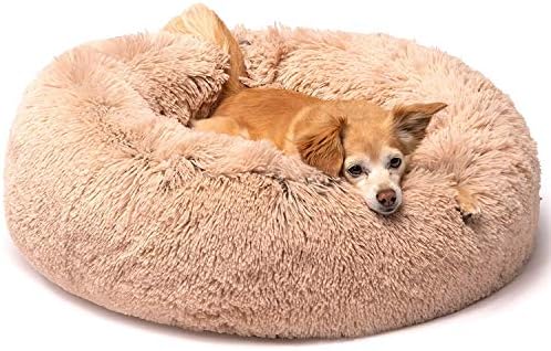 Friends Forever Calming Donut Dog Bed, Small, Tan, 23"x23"x6"
