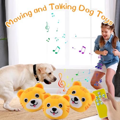 Interactive Plush Dog Toys, Interactive Puppy Toy Bouncing Rolling Dogs Ball Remote Control Dogs Toys with Music,Self Moving Pet Toy for Small/Medium/Large Bored Dog to Keep Them Busy(Tiger)