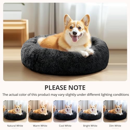 JOLLYVOGUE 20" Calming Donut Dog & Cat Bed, Smoke Black