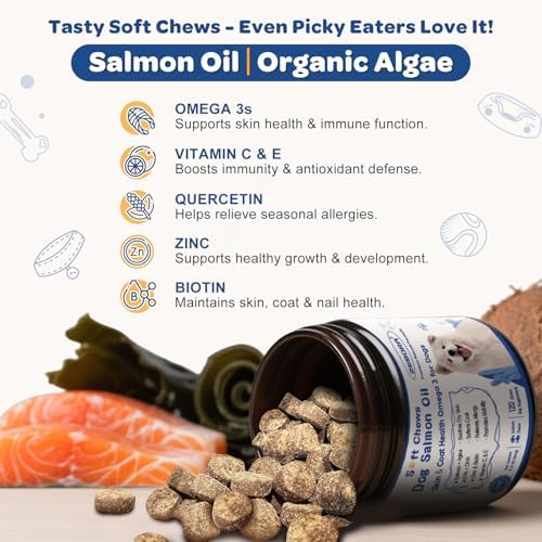ZEBORA Omega 3 6 9 Salmon Oil for Dogs, Skin & Coat Health, 120 Count