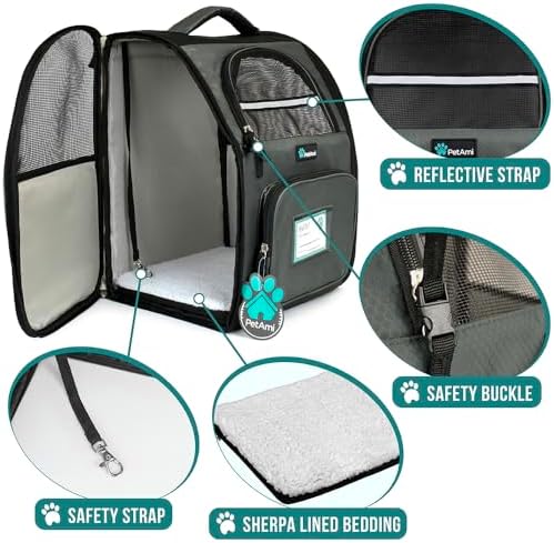 PetAmi Dog Backpack Carrier, Up to 18 lbs, Dark Grey