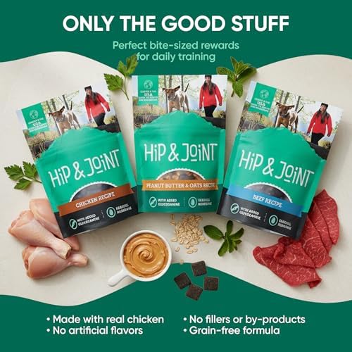 Hip and Joint Dog Treats 3-Pack – Peanut Butter and Oats, Beef & Chicken (6 oz Each, 18 oz Total) – Glucosamine Dog Treats for Healthy Mobility – Includes Microfiber Cleaning Cloth