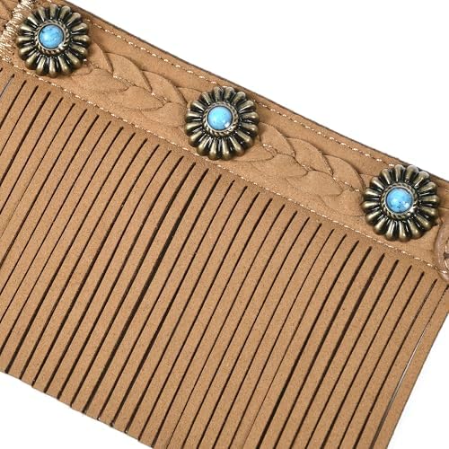 Blueberry Pet Silver-Powered Freshness Western Fringe Brown Microfiber Suede Collar with Turquoise Conchos