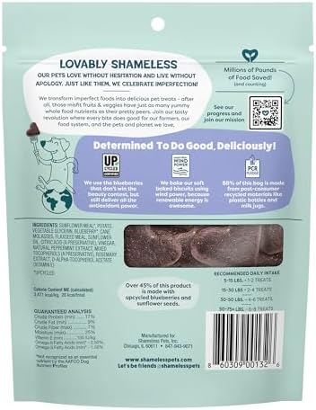 Shameless Pets Soft-Baked Dog Treats, Blueberried Treasure - Natural & Healthy Dog Chews with Mint for Immune Support - Made in USA, Free from Grain, Corn & Soy - 1-Pack