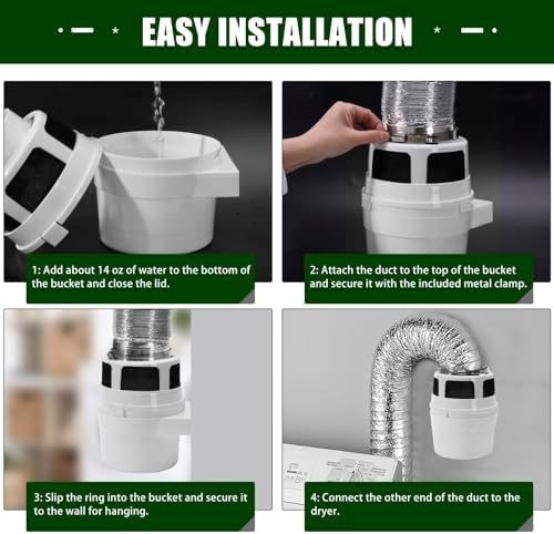 Upgraded Version - VIWINVELA 3 in 1 Indoor Dryer Vent Kit with White Dryer Vent Hose - Dryer Lint Catcher Water Filter Bucket - Dryer Lint Trap for Electric Dryer