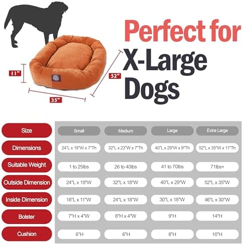 Majestic Pet Micro Velvet Calming Dog Bed, 52 Inch X-Large, Washable, Orange