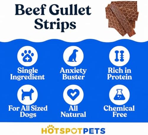 hotspot pets Beef Esophagus Dog Treats (6 INCHES) (1LB Bag) Grass Fed with No Added Hormone All Natural Jerky Dog Treats - Chews Rich in Glucosamine & Chondroitin for Joint Health