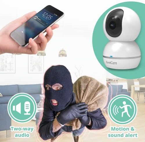 SpotCam Eva 2 Wireless Home Security Camera, 1080p FHD, Indoor, Night Vision, Two-Way Talk, Motion & Sound Alert, PTZ Pan/Tilt, Automatic Human Tracking, with Free Fulltime Cloud Recording