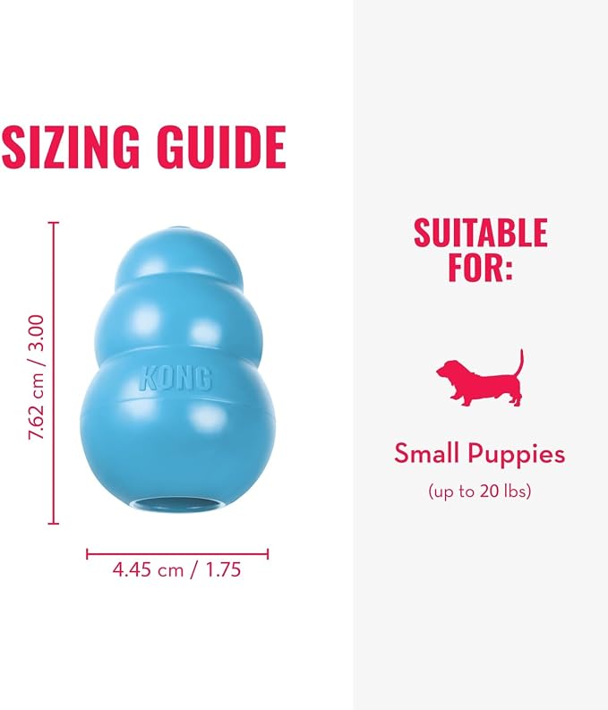 KONG Puppy, Natural Rubber Teething Chew Toy, for Small Puppies, Blue | Gentle Natural Teething Rubber Toy, Stuffable for Treats & Built for Chewing & Fetch with Growing Puppies