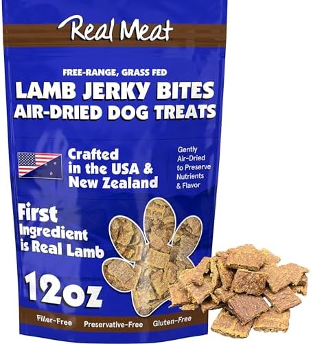 TRMC Real Meat Dog Treats - 12oz Bag of Bite-Sized Air-Dried Lamb Jerky for Dogs - Grain-Free Jerky Dog Treats, Free-Range, Grass Fed Lamb - All-Natural High Protein