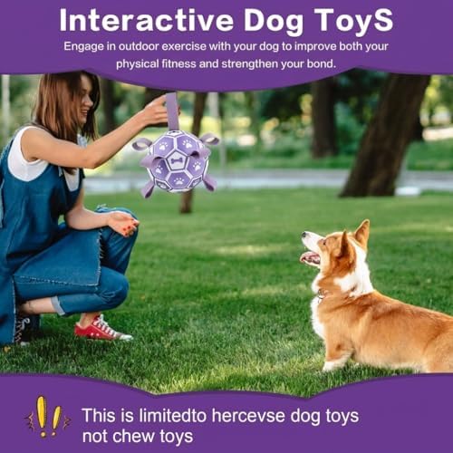 Dog Toys Balls, Dog Soccer Ball with Straps, Dog Birthday Gifts, Durable Balls for Small Medium Pet, Puppy Outdoor Toy, Pet Training Soccer Ball, World Cup Soccer (6 Inch) (Purple, Large)