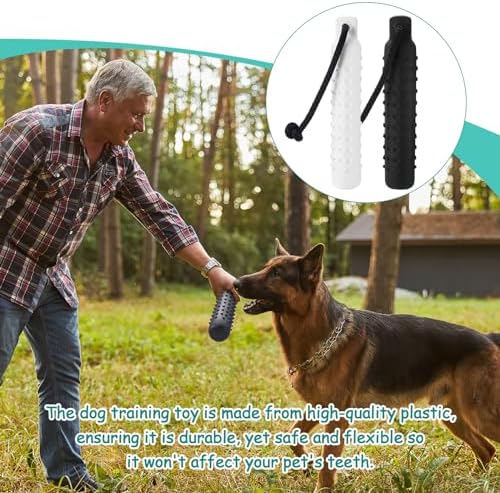 Blueweenly White and Black Dog Bumper Toy Training Dummy, 4 Pcs | Plastic Lightweight Floats on Water, Textured with Rope for Fetch, Pool Outdoor Retrieving, Summer Water Play