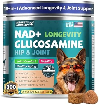 NAD+ Glucosamine for Dogs Hip and Joint Supplement-300 Soft Chews