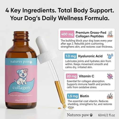Natures Paw Liquid Collagen for Dogs – Healthy Skin & Coat, Supports Joint, 60ml / 2 fl.oz