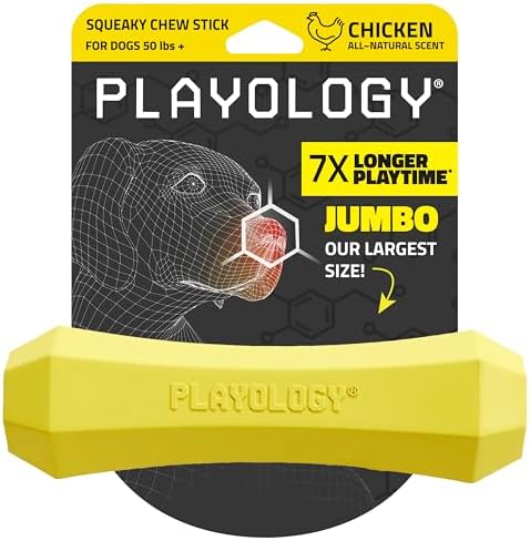Playology Squeaky Chew Stick - Scented Dog Toy - Jumbo, Chicken Scent | Rubber Construction, All Natural Scent, Durable Design