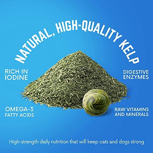 Organic Kelp Powder for Dogs, Dried Sea Kelp Supplement for Thyroid Function, Dental Health, Immune Support, Digestion, Skin & Coat - Iodine Rich - Multivitamin for Cats & Dogs - Made in USA
