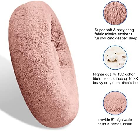 SAVFOX Calming Donut Dog Bed, 36", Pink