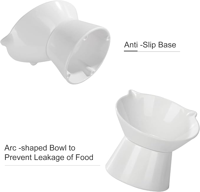 Detachable Elevated Cat Bowls, 15° Tilted Raised Cat Food Bowl Anti-Vomiting, Whisker Friendly, Adjustable Pet cat Dishes for Protecting Spine, Adult Kitten (White)