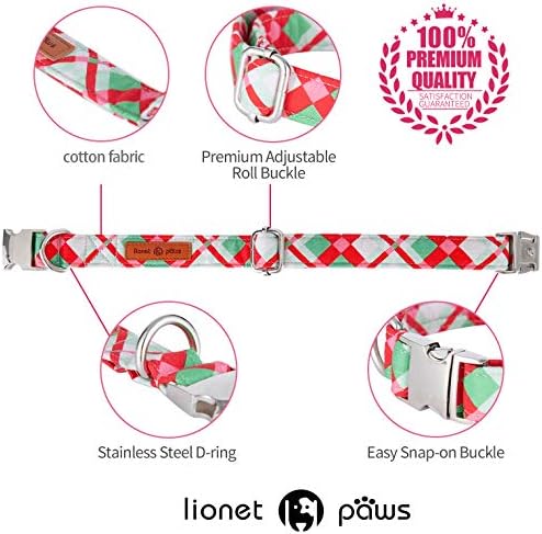 Lionet Paws Christmas Dog Collar with Bowtie Durable Adjustable Handmade Comfortable Bow Tie Dog Collar Cat Collar with Metal Buckle for XL Dogs,Party,Festival,Holiday Style,Neck 16-26in