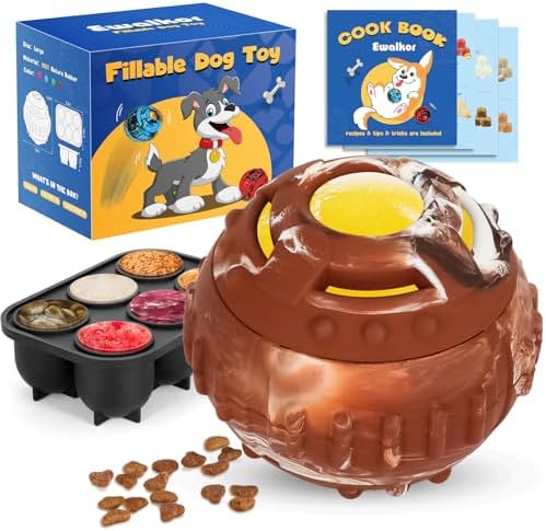 Dog Distraction Toy - Dog Toys to Keep Them Busy to Reduce Anxiety, Medium Chew Toy Ball Treat Dispenser with Freezable Fillable Treats Tray Mold for Aggressive Chewer, 4-IN-1 Mentally Stimulating Toy
