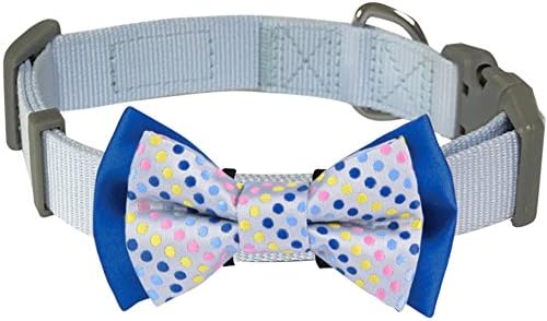 Blueberry Pet Polka Dots Handmade Detachable Bow Tie Adjustable Dog Collar in Neat Pastel Blue, Small, Neck 12"-16"