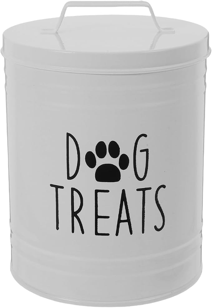 Hemoton Farmhouse Dog Food Storage Container Airtight Metal Treat Canister with Handle Versatile Storage, Iron, White