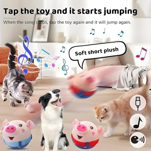 2Pack Interactive Dog Toys, Dog Toys to Keep Them Busy, Dog Birthday Gift | Jumping Squeaky Dog Toys with Recording and Music Modes, Dog Toys to Keep them Busy (2Pack: Blue Pig+Red Pig Casing)