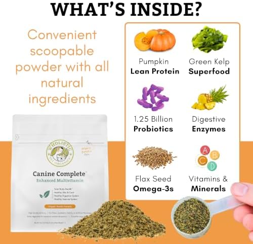 Organic Dog Vitamins with Organic Pumpkin Protein, 2 Lb, 90 Scoops | Daily Dog Multivitamin with Prebiotics, Probiotics for Immune Support, Skin Coat, Digestion, Stool Quality - Canine Complete