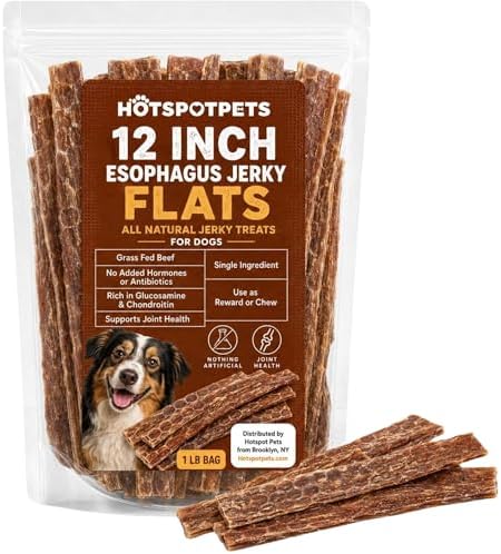 hotspot pets Beef Esophagus Dog Treats Grass Fed with No Added Hormone & Antibiotic All Natural Jerky Dog Treats - (12 Inch - 1 Pound Bag) Dog Chews Rich in Glucosamine & Chondroitin for Joint Health
