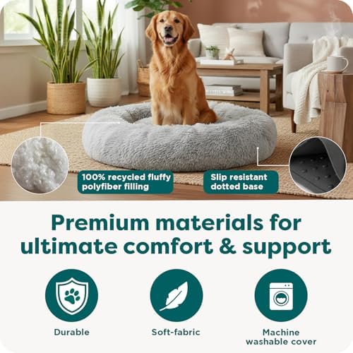 FurHaven Calming Donut Dog Bed, 45", Jumbo/XL, Mist Gray