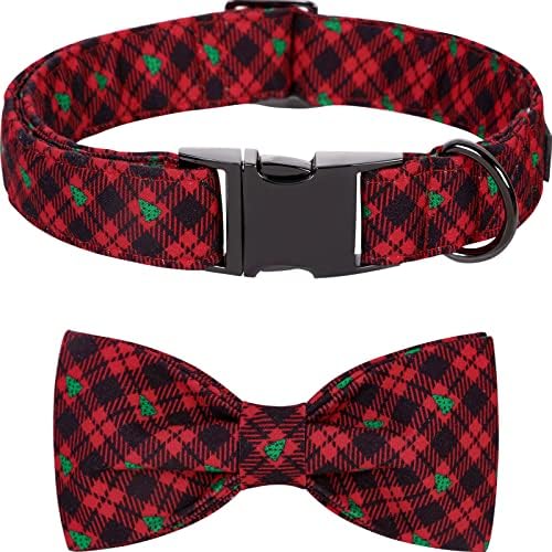 Lionet Paws Christmas Dog Collar with Bowtie, Dog Bowtie Collar with Metal Buckle for Dogs, Adjustable Comfortable Dog Collar Girl Boy Gift, XL, Neck 16-26 in
