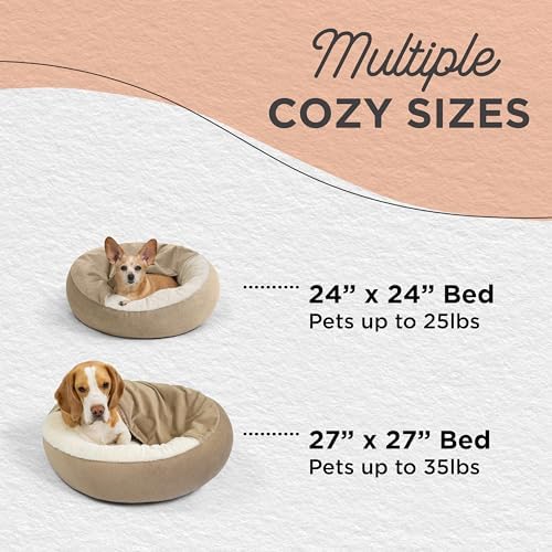 Best Friends by Sheri Cozy Cuddler Ilan Covered Cat and Dog Bed with Attached Blanket, Wheat, 24"x24"