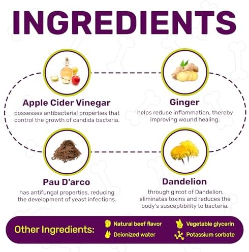Yeast Infection Treatment for Dogs Helps with Allergies & Itching, and Ear Irritation | Dog Yeast Infection Treatment with Pau D'Arco, Dandelion, Ginger | For Puppies & Adult Ones | Beef Flavor | 1 oz