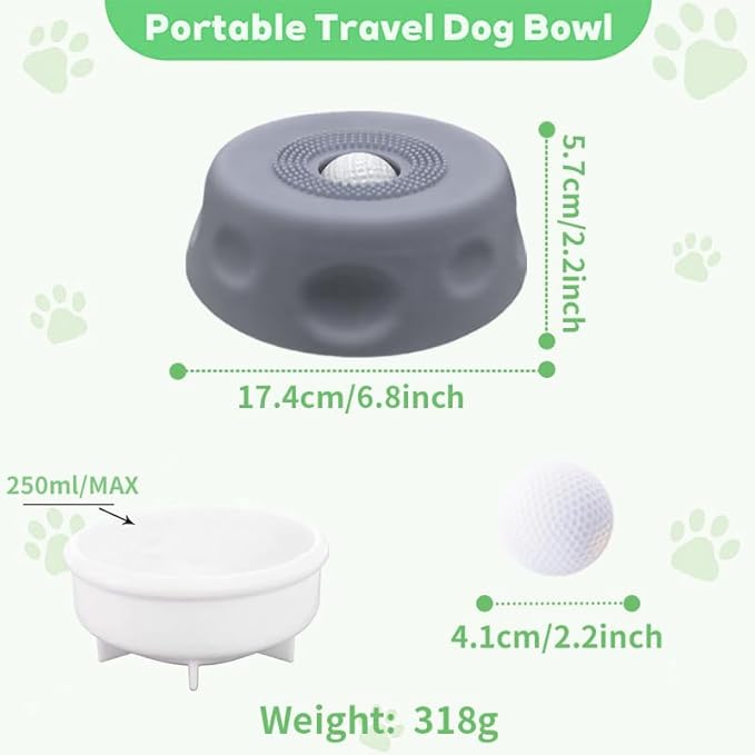 Slow Feeder Dog Lick Bowl with Rolling Ball,Anti-Slip Silicone Puzzle Feeder for Liquid Treats,Bone Broth,Yogurt,Wet Food,Anxiety Relief Enrichment Lick Toy for Large Medium Small Dogs & Cats (Grey)