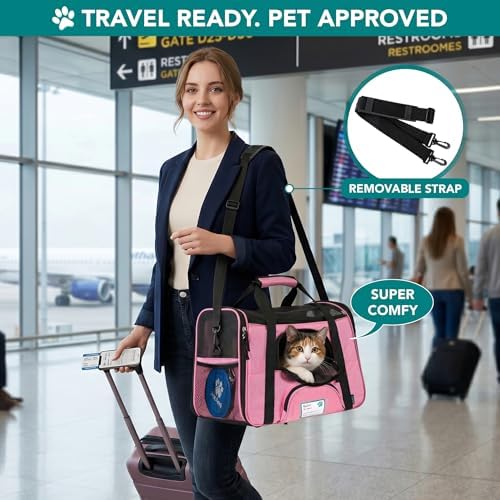 PetAmi Airline Approved Pet Carrier, Cats & Small Dogs, Large, Pink