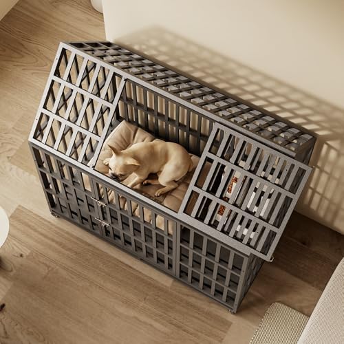 55 Inch Heavy Duty Dog Crate, ACIDBOLT Indestructible Escape Proof XL Metal Dog Kennel Cage for Large Medium Small Dogs, Indoor High Anxiety Pet Crate with 2 Door, 4 Lockable Wheels and Removable Tray