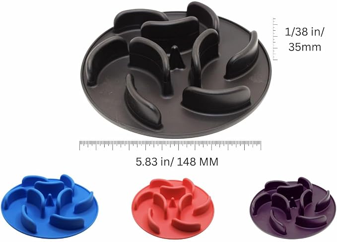 Slow Feeder Dog Bowl Insert – Silicone Anti-Choke Design with Suction Cups | Fits Most Bowls | Includes 3 Finger Toothbrushes for Pet Dental Care | Blue, Pink, Black