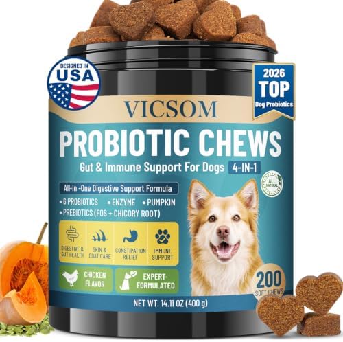 VICSOM Probiotics for Dogs Probiotic Chews, Gut & Immune Support, 200 Ct