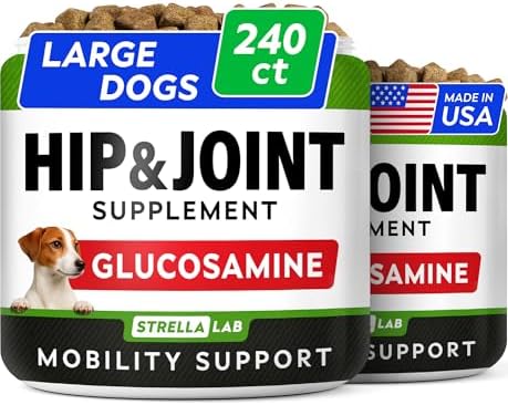 Glucosamine Treats for Dogs - Joint Supplement w/Omega-3 Fish Oil - Chondroitin, MSM - Advanced Mobility Chews - Joint Pain Relief - Hip & Joint Care - Bacon Flavor - 240 Ct - Made in USA