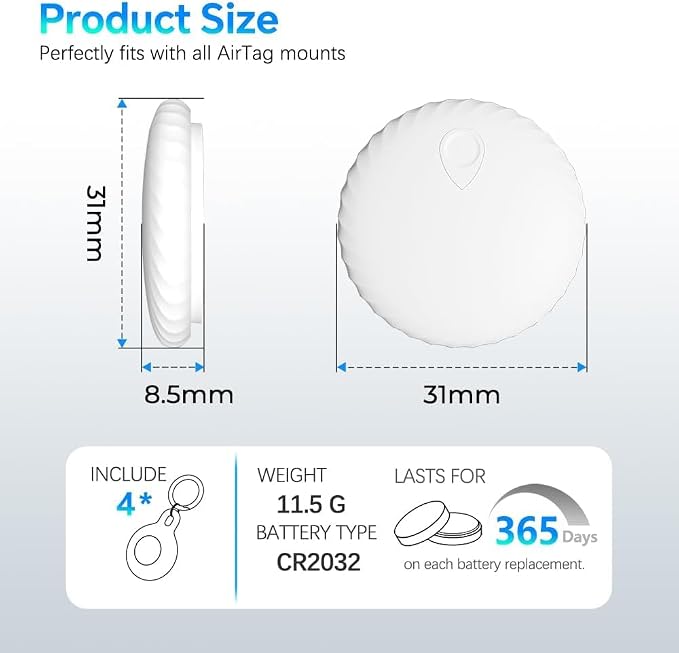 FinderTag Alternative, Key Finder, Item Locator Compatible with Find My (iOS Only), Smart Tracker for Luggage/Backpacks/Suitcases, IP67 Waterproof Rating (White)